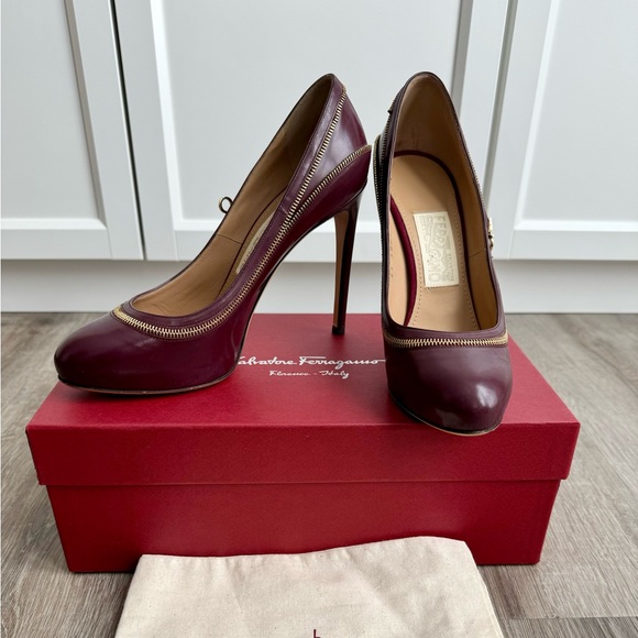 Salvatore Ferragamo Rory Bem Corniola Calf Shoes 7.5B in Burgundy - Picture 3 of 6